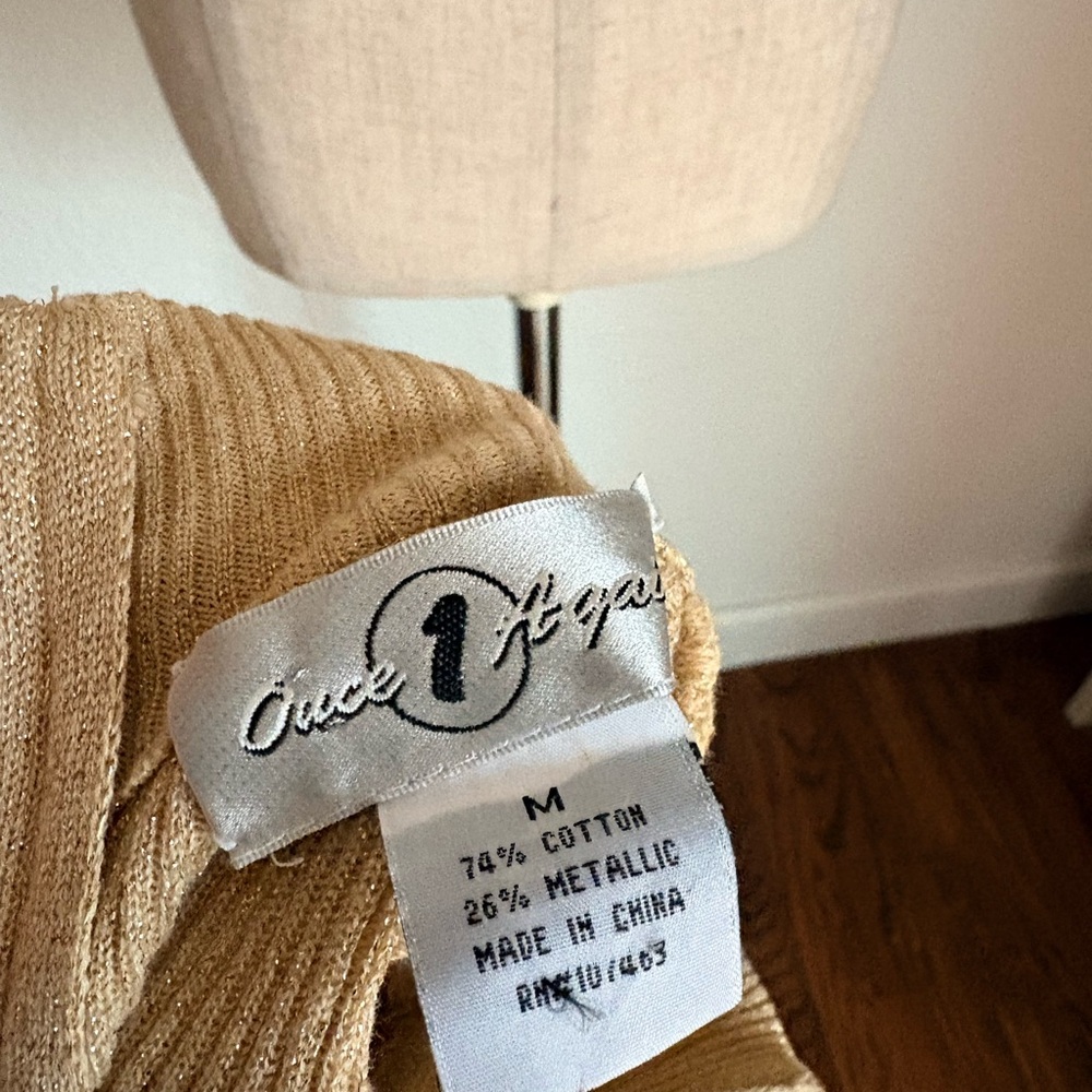 Vtg Once Again Womens M Gold Sequin Beaded Ribbed Knit Long Sleeve Sparkle Top - Picture 10 of 12